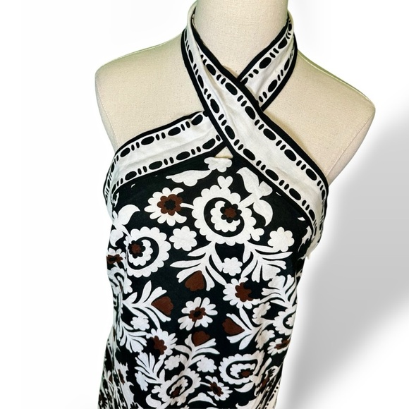 NWT Ann Taylor ‘Scarf Print Linen Blend Crossover Halter Dress’ in Black Size 2 - Picture 7 of 16